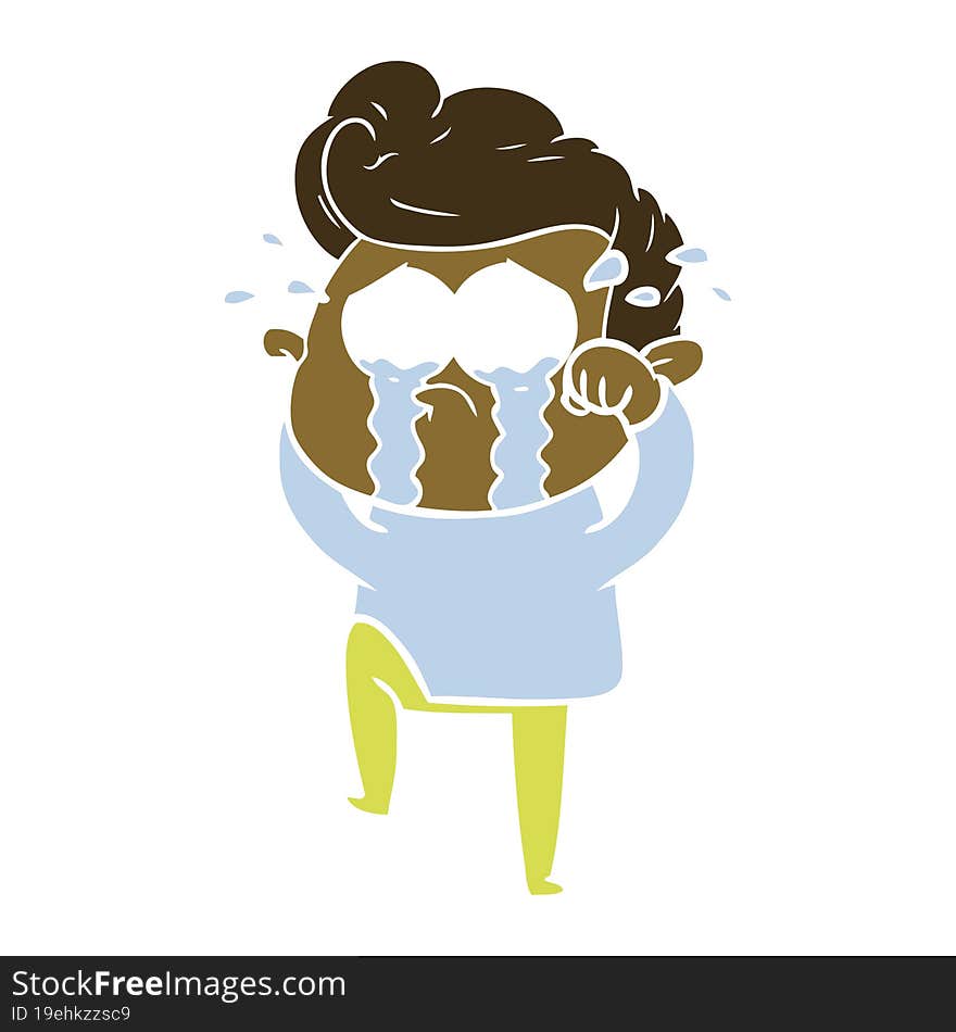 Flat Color Style Cartoon Crying Man