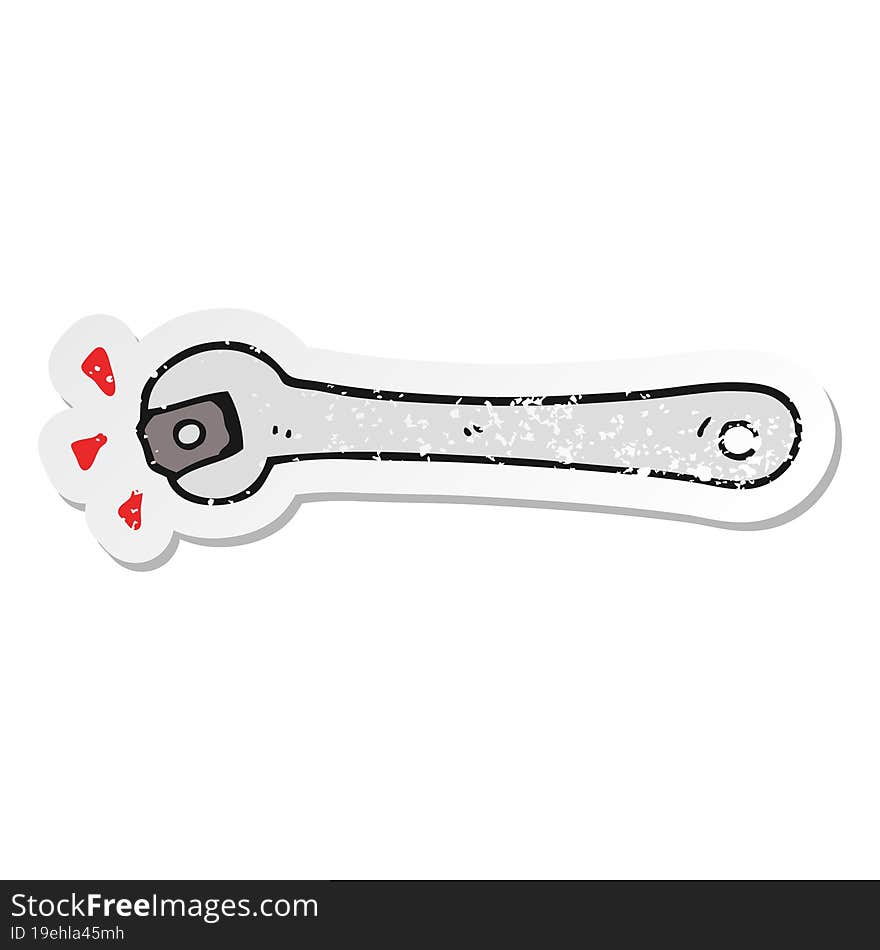 distressed sticker of a cartoon spanner turning nut