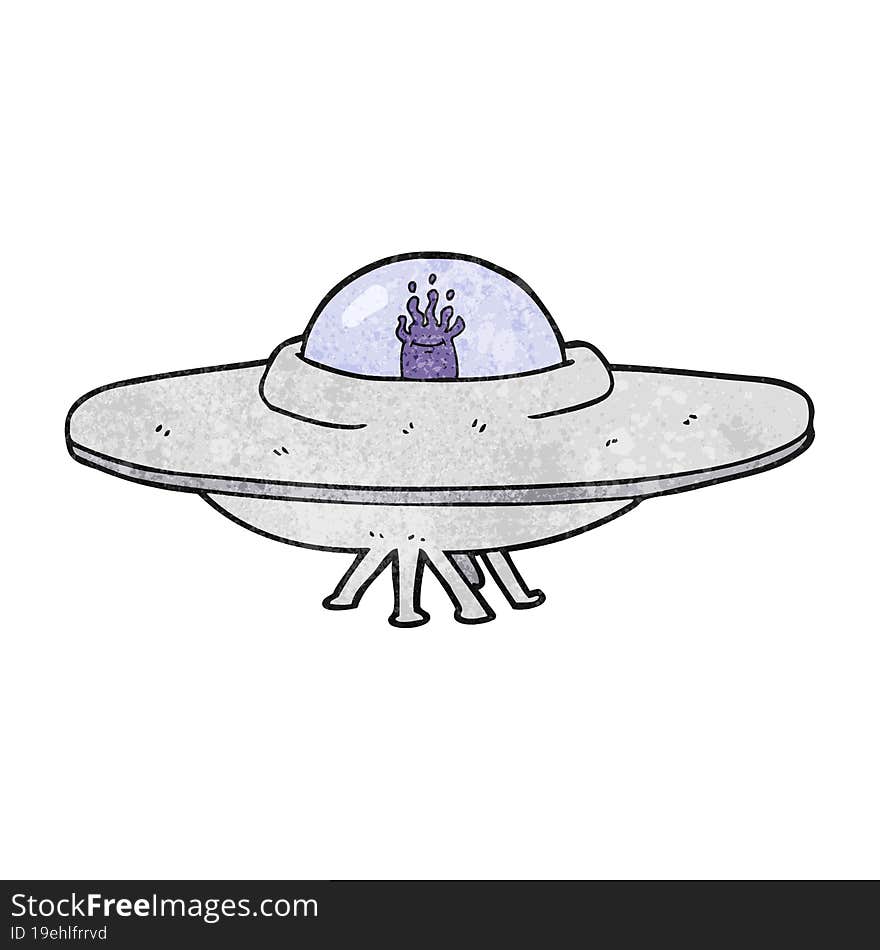 freehand textured cartoon flying saucer