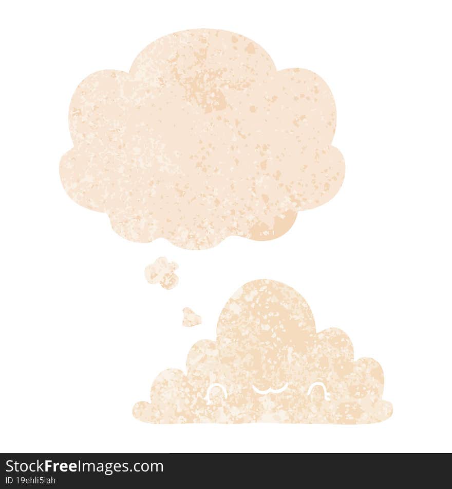 cute cartoon cloud and thought bubble in retro textured style