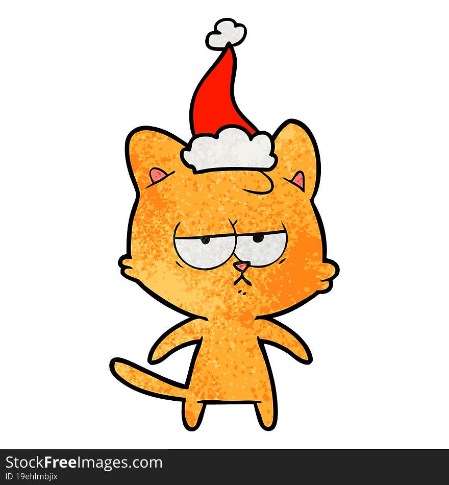 bored textured cartoon of a cat wearing santa hat