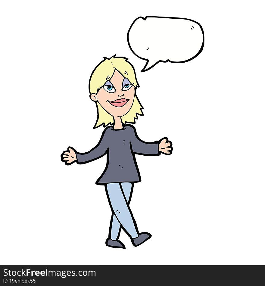 cartoon woman with no worries with speech bubble