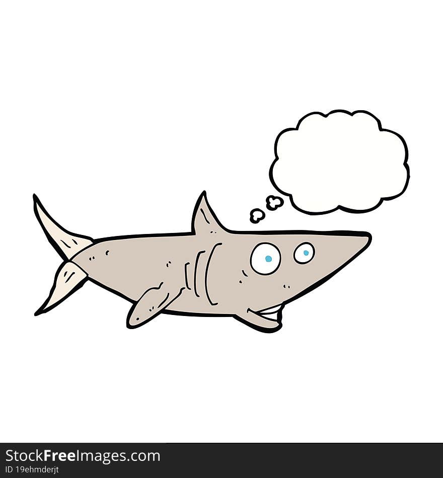 cartoon happy shark with thought bubble