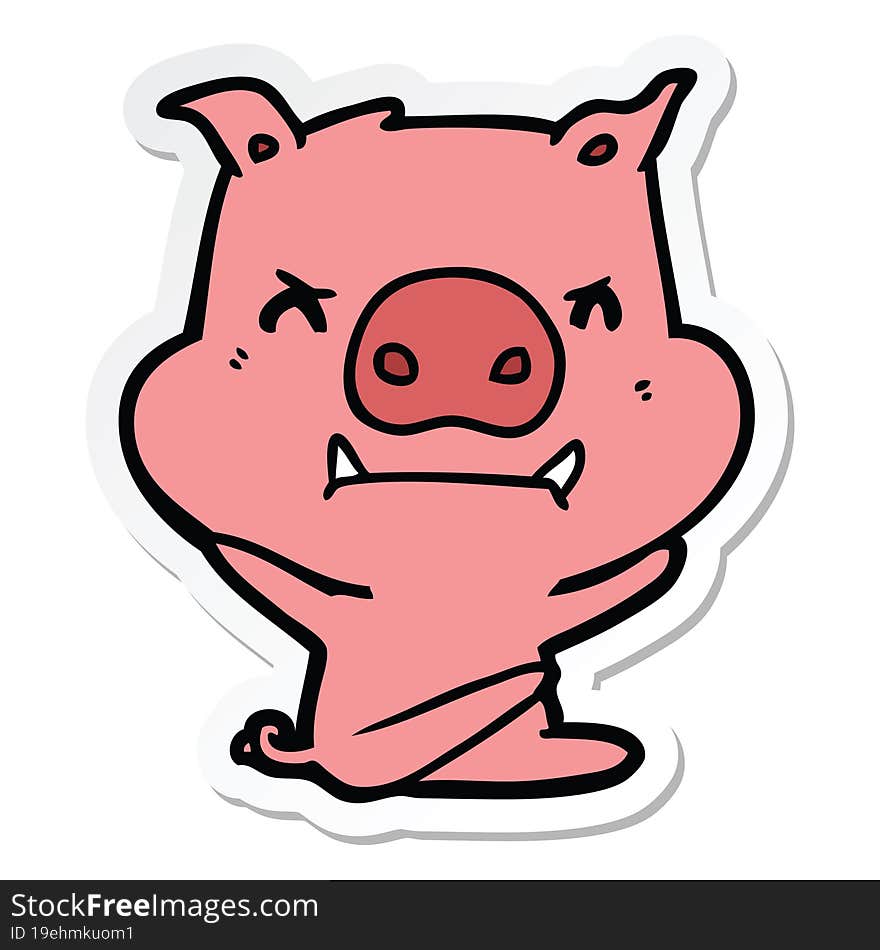 sticker of a angry cartoon pig throwing tantrum