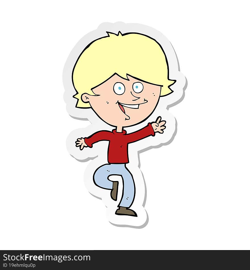 sticker of a cartoon happy waving boy