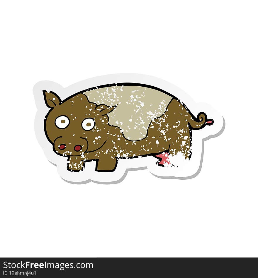 retro distressed sticker of a cartoon pig