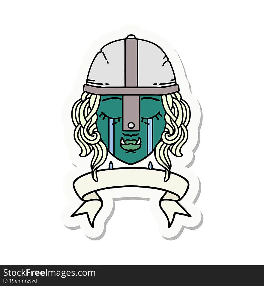 crying orc fighter character face sticker