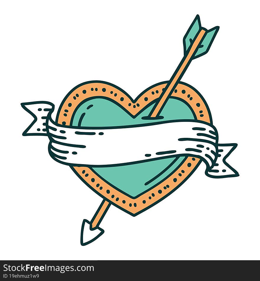 tattoo style icon of an arrow heart and banner