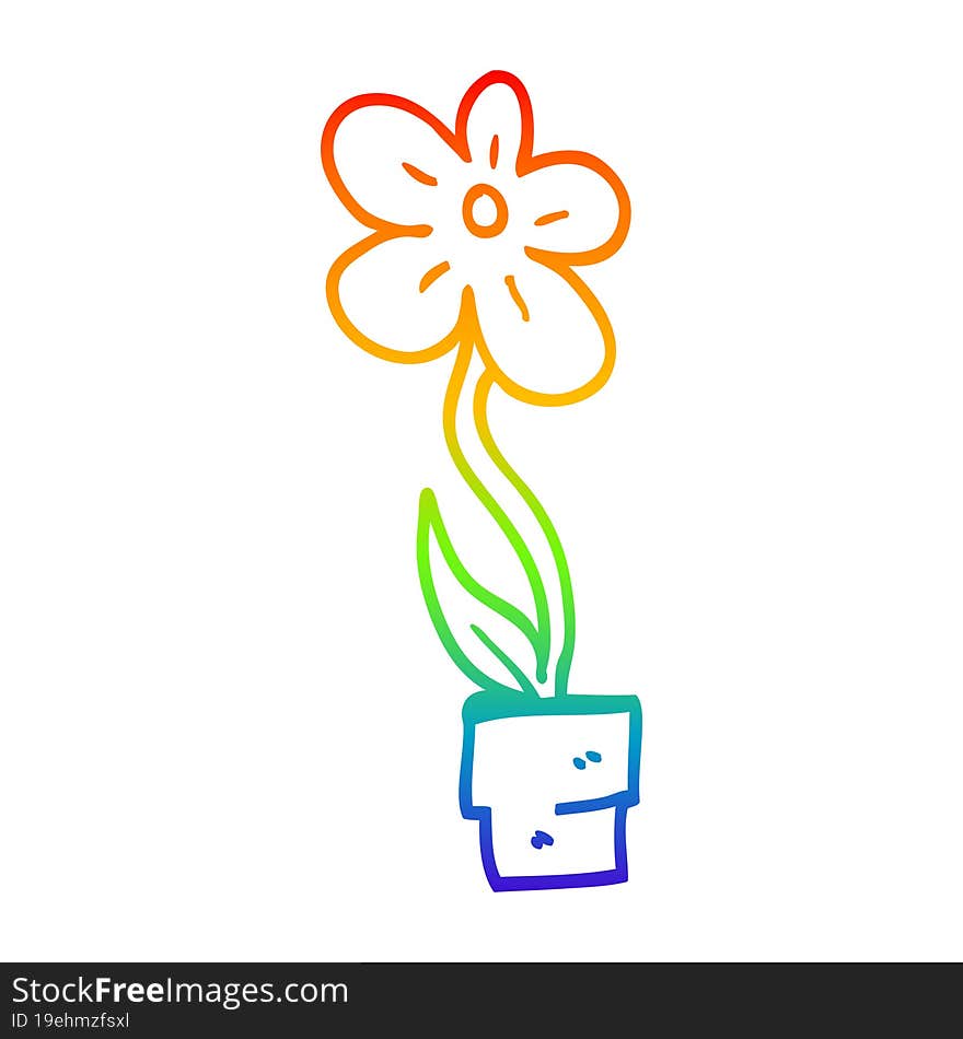 rainbow gradient line drawing cartoon flower pot