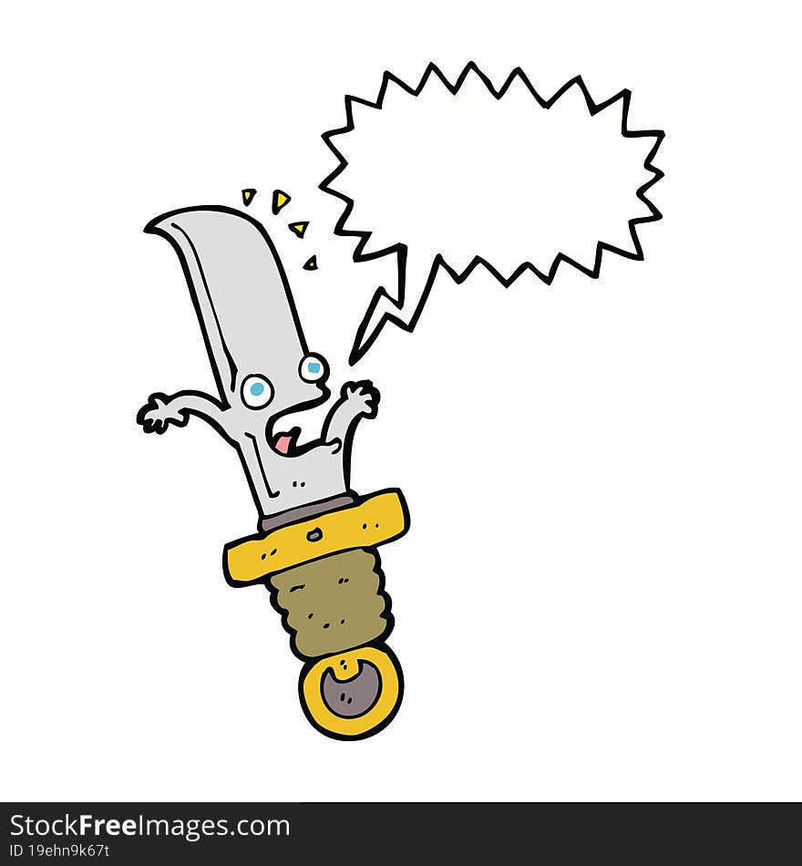 cartoon frightened knife with speech bubble