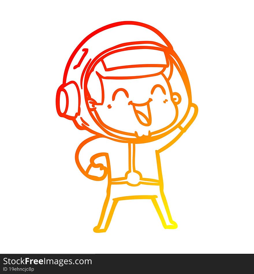 warm gradient line drawing of a happy cartoon astronaut