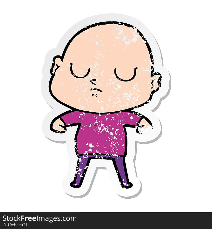 Distressed Sticker Of A Cartoon Bald Man