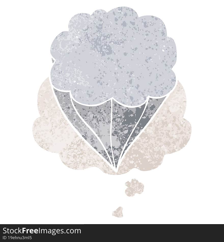 cartoon cloud symbol and thought bubble in retro textured style