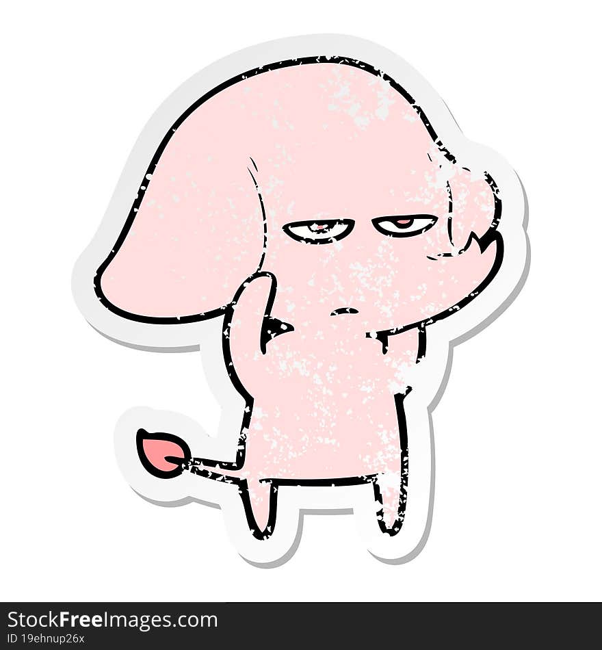 distressed sticker of a annoyed cartoon elephant