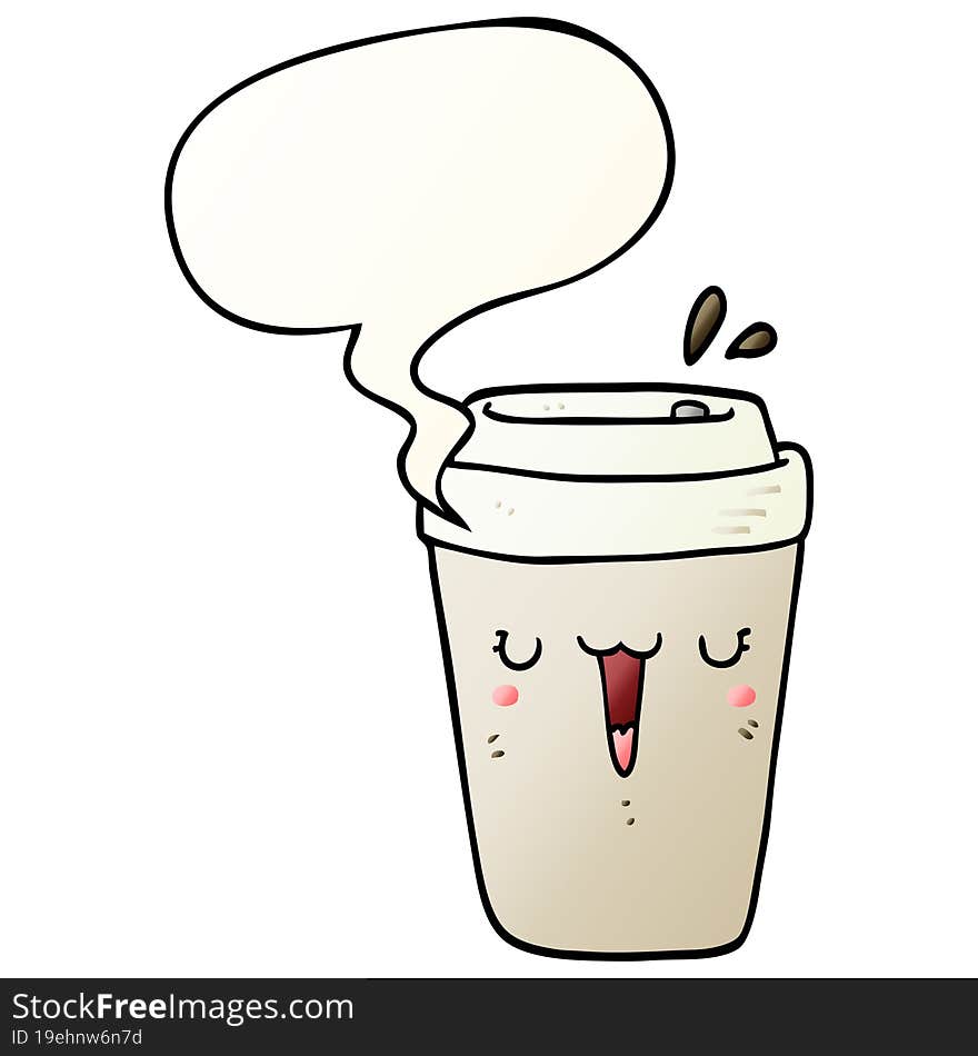 cartoon coffee cup and speech bubble in smooth gradient style