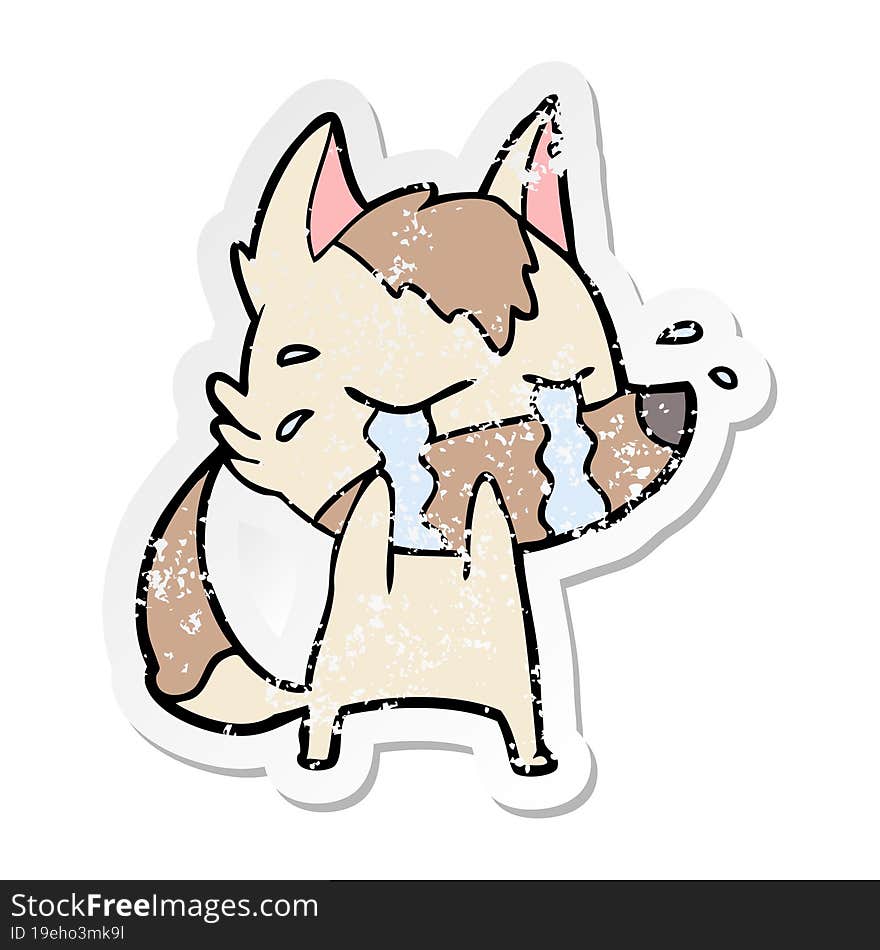 Distressed Sticker Of A Cartoon Crying Wolf