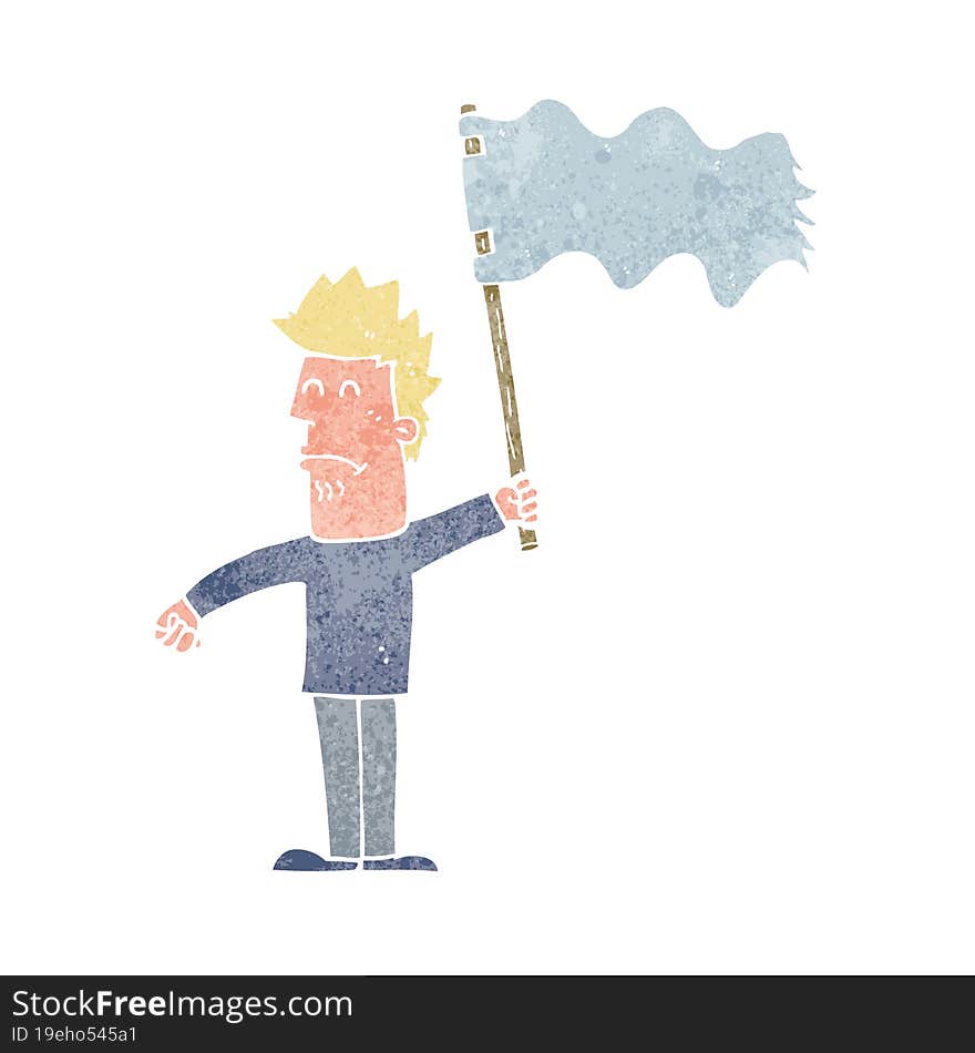 cartoon unhappy man waving flag