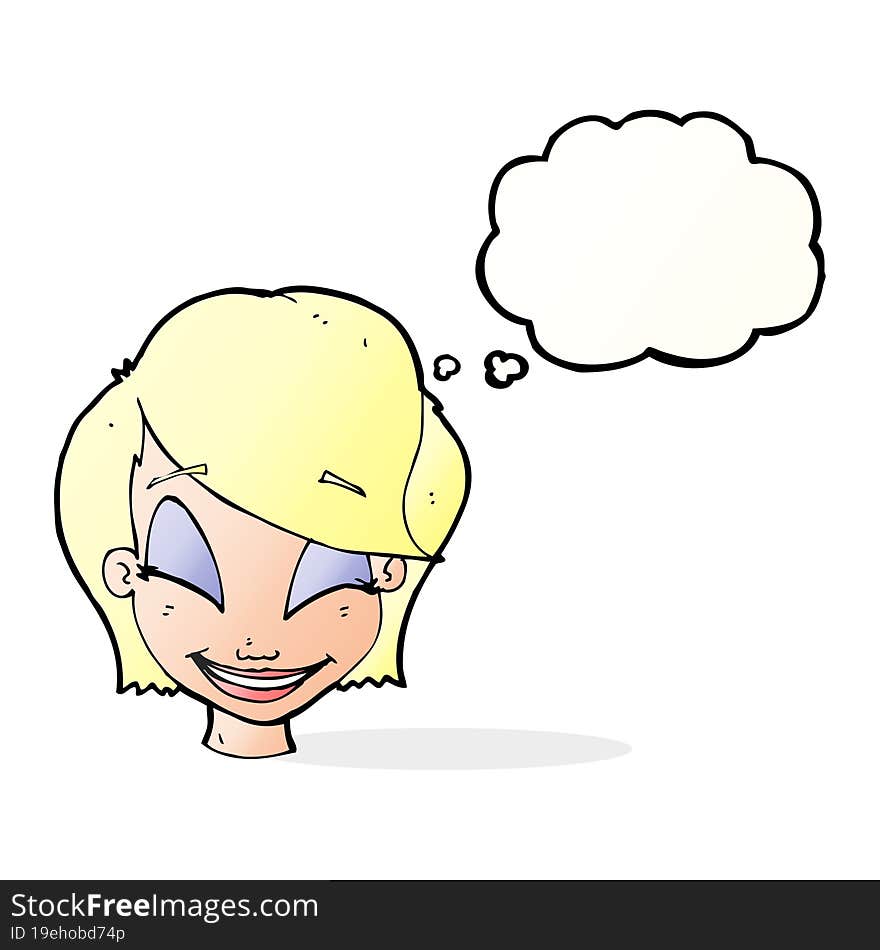 cartoon pretty female face with thought bubble