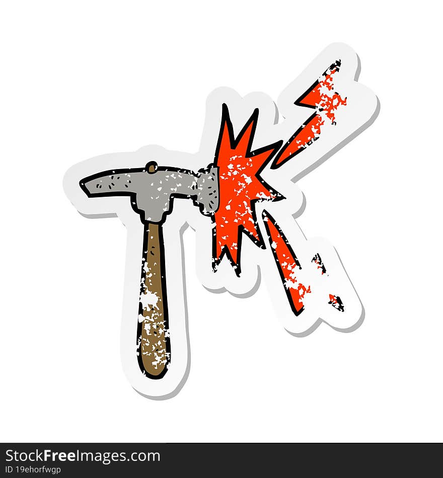 retro distressed sticker of a cartoon hammer