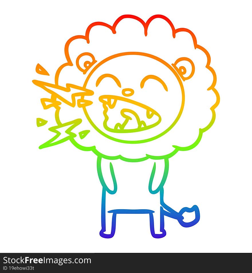 rainbow gradient line drawing cartoon roaring lion