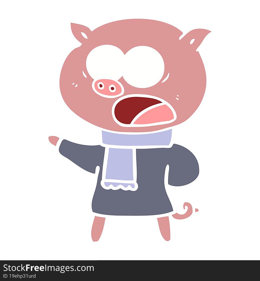 Flat Color Style Cartoon Pig Shouting