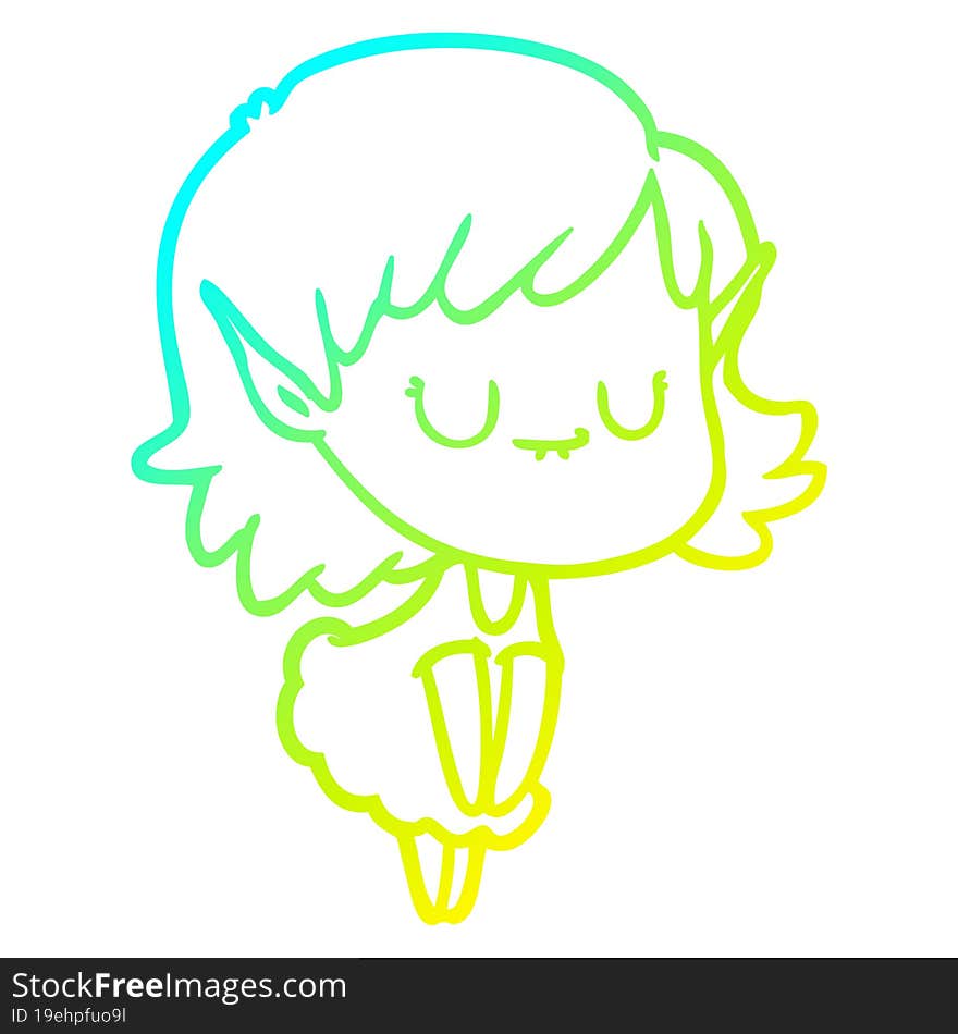 cold gradient line drawing happy cartoon elf girl wearing dress