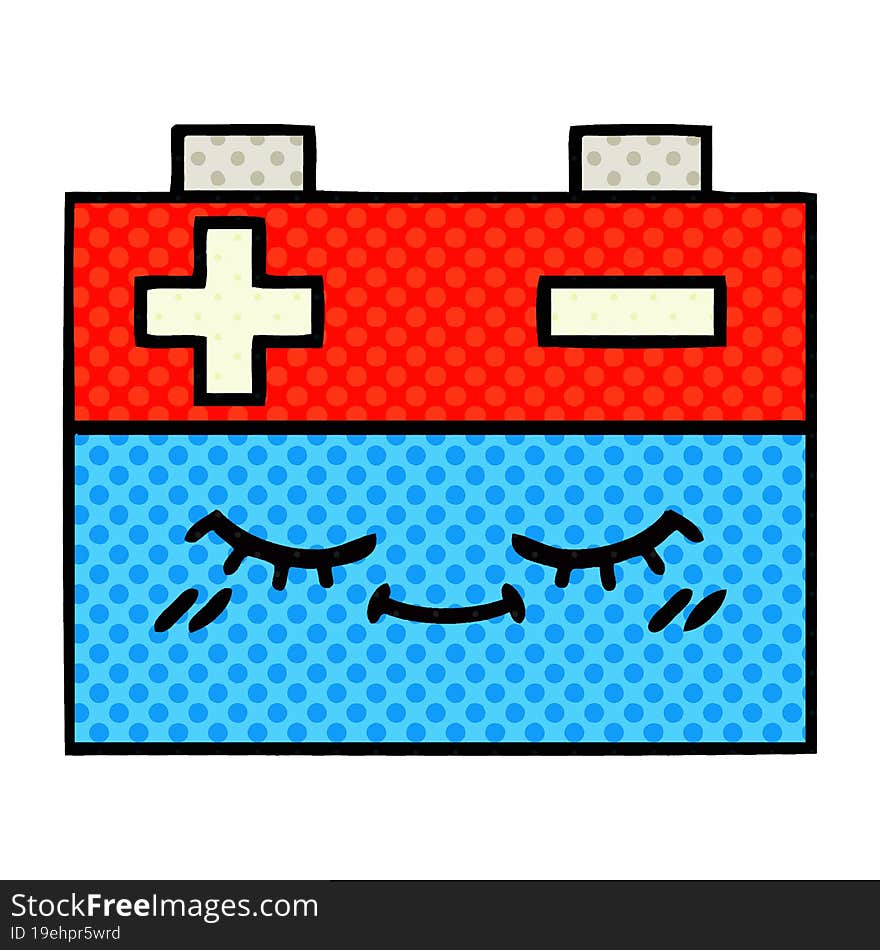 comic book style cartoon of a car battery