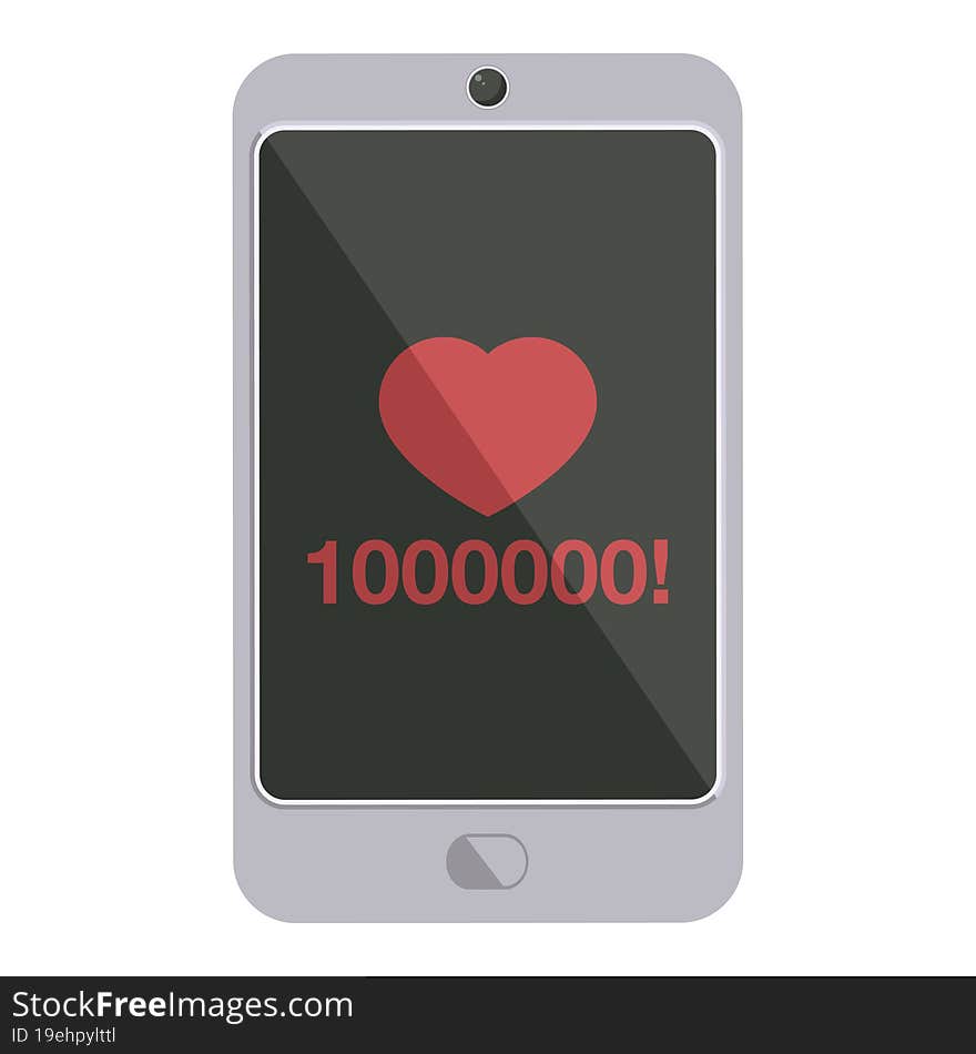 mobile phone showing 1000000 likes graphic vector illustration icon. mobile phone showing 1000000 likes graphic vector illustration icon