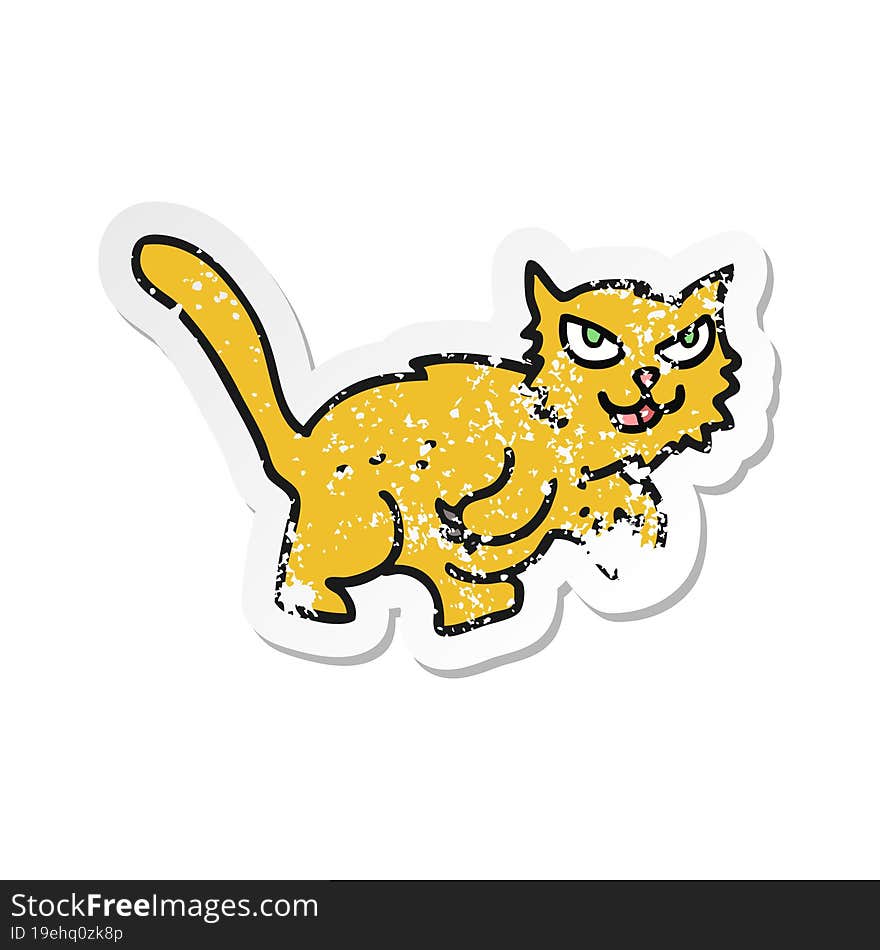 retro distressed sticker of a cartoon cat