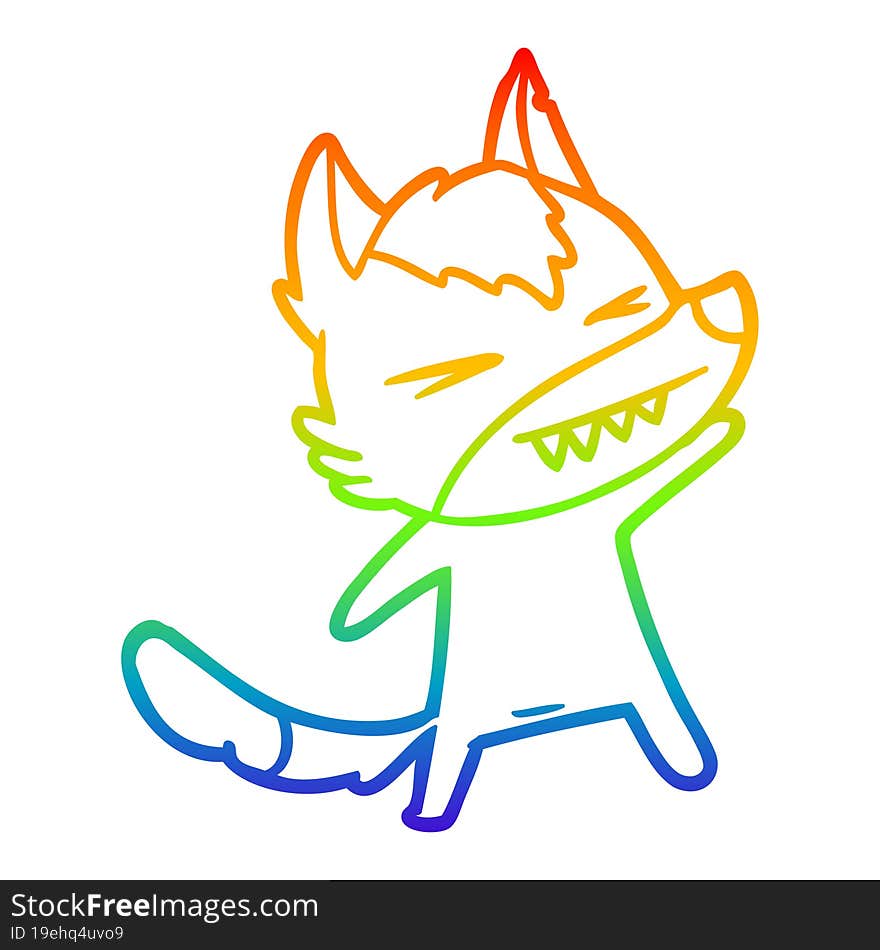 Rainbow Gradient Line Drawing Angry Wolf Cartoon