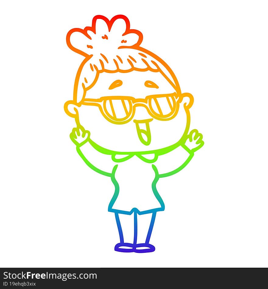 rainbow gradient line drawing cartoon happy woman wearing spectacles