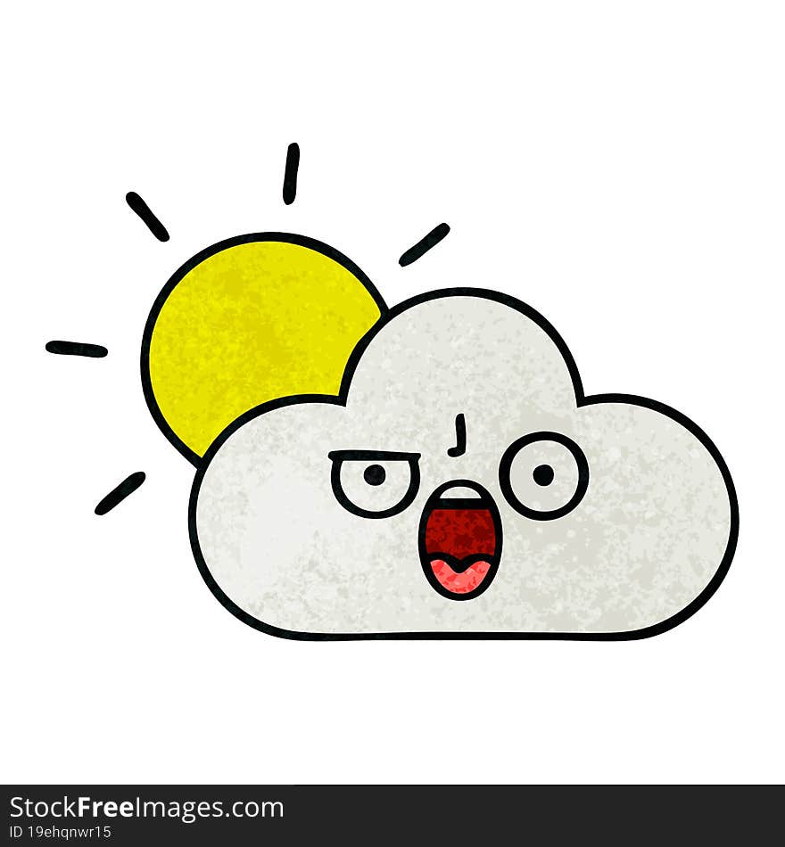 Retro Grunge Texture Cartoon Sun And Cloud