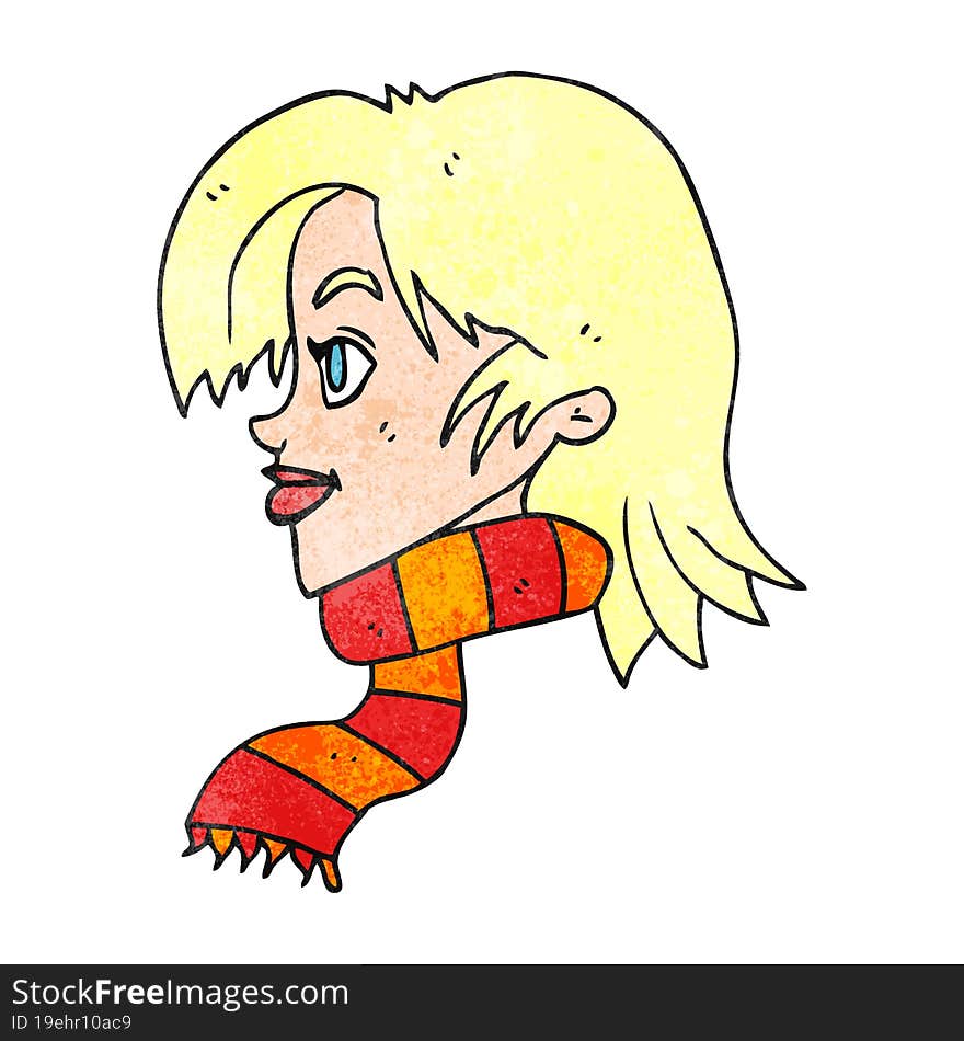 Textured Cartoon Woman Wearing Scarf