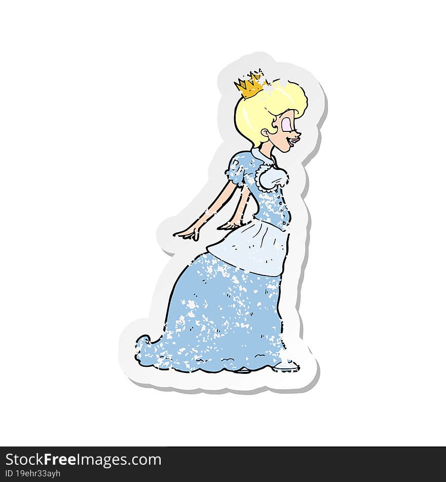 Retro Distressed Sticker Of A Cartoon Princess