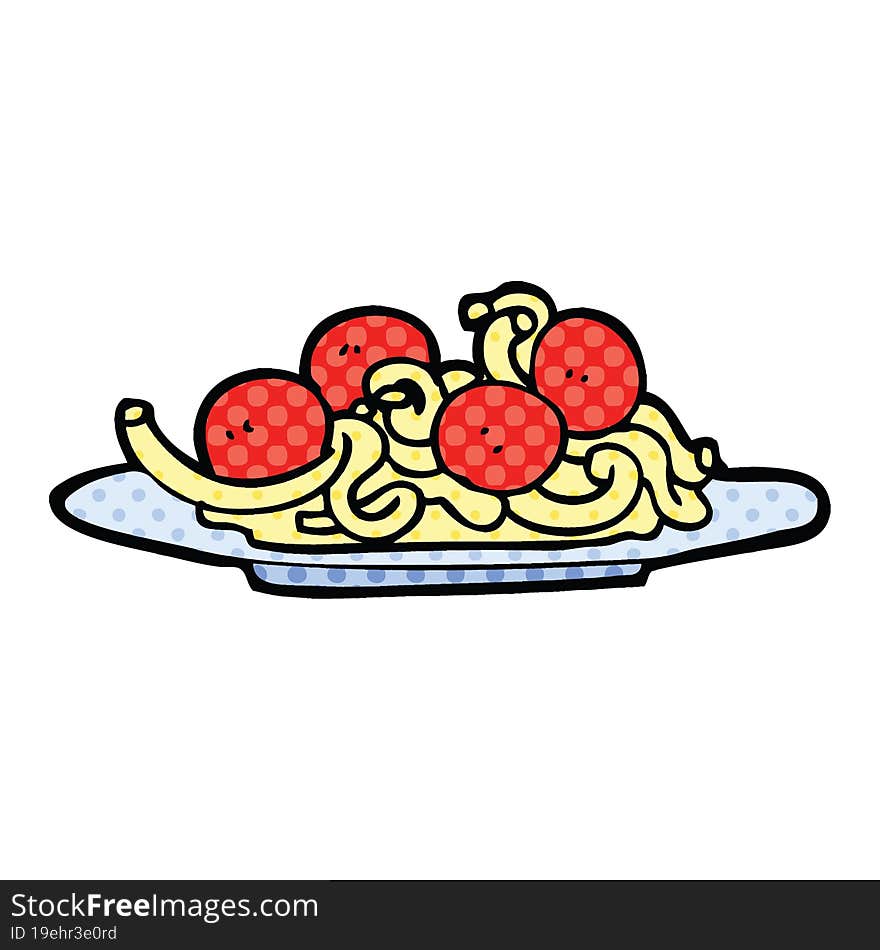 comic book style cartoon spaghetti and meatballs