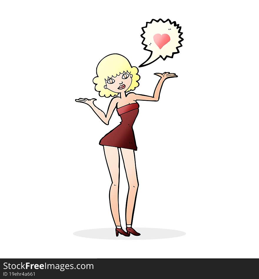 cartoon woman in love shrugging shoulders