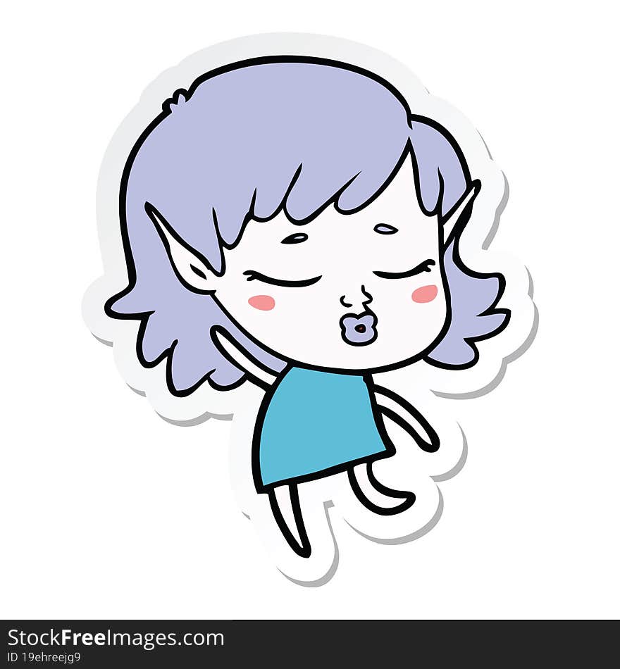 Sticker Of A Pretty Cartoon Elf Girl Dancing