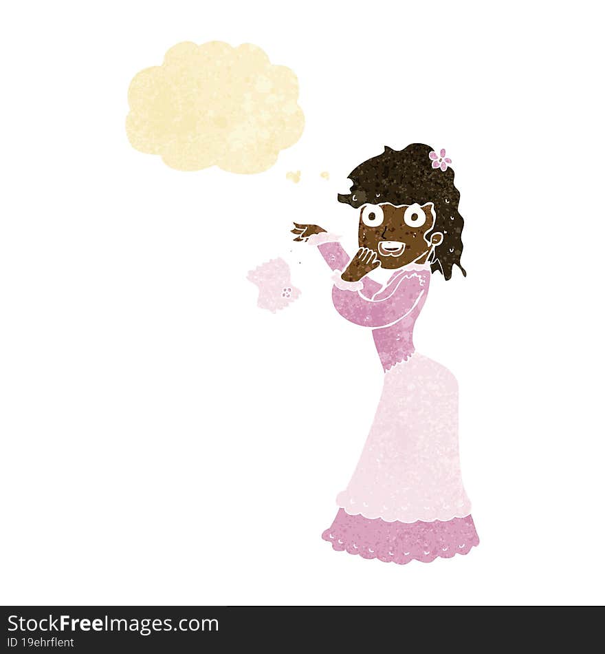 Cartoon Victorian Woman Dropping Handkerchief With Thought Bubble