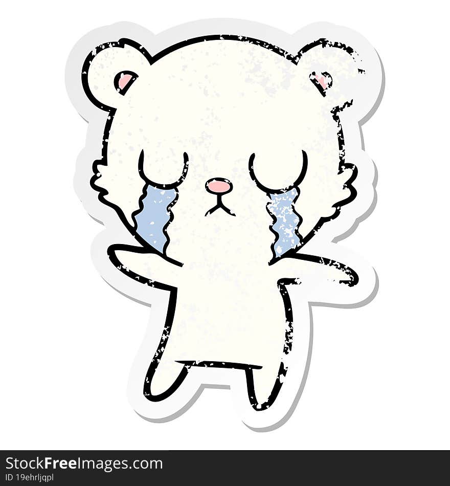 distressed sticker of a crying polar bear cartoon