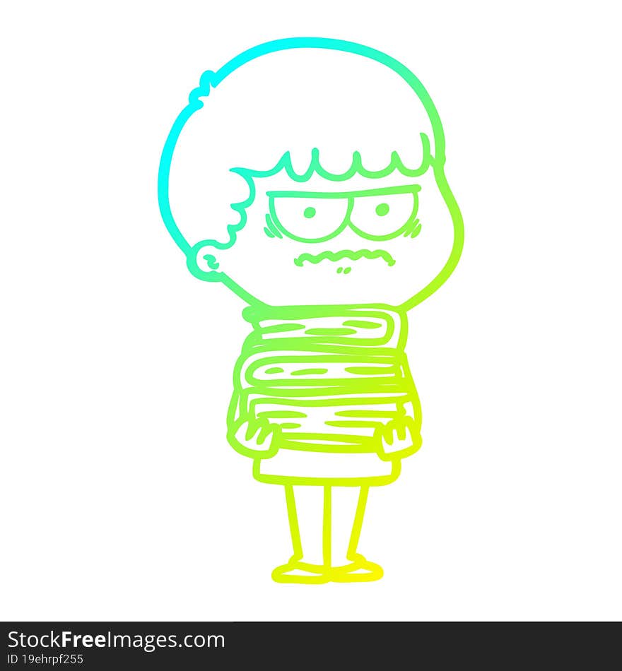 cold gradient line drawing cartoon annoyed man