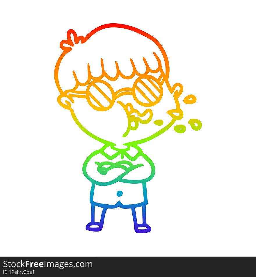 rainbow gradient line drawing of a cartoon boy wearing spectacles