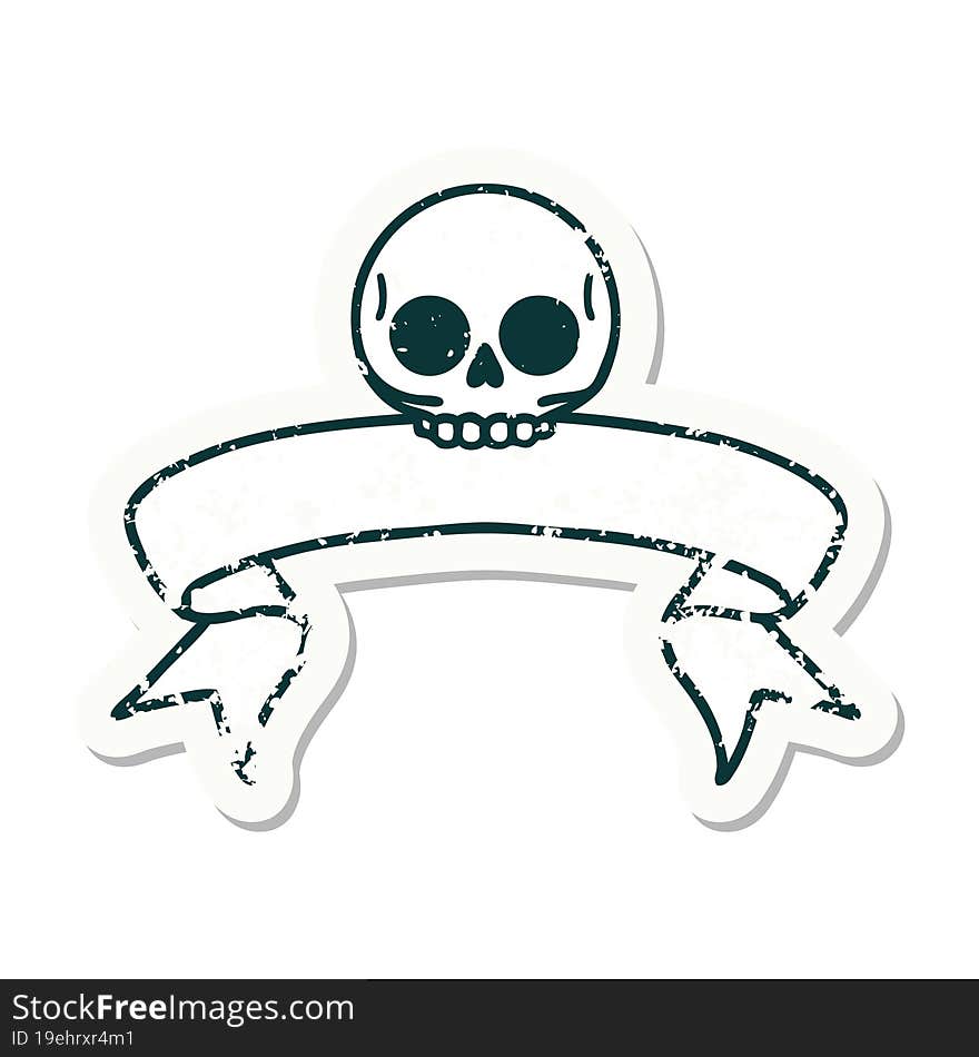 grunge sticker with banner of a skull