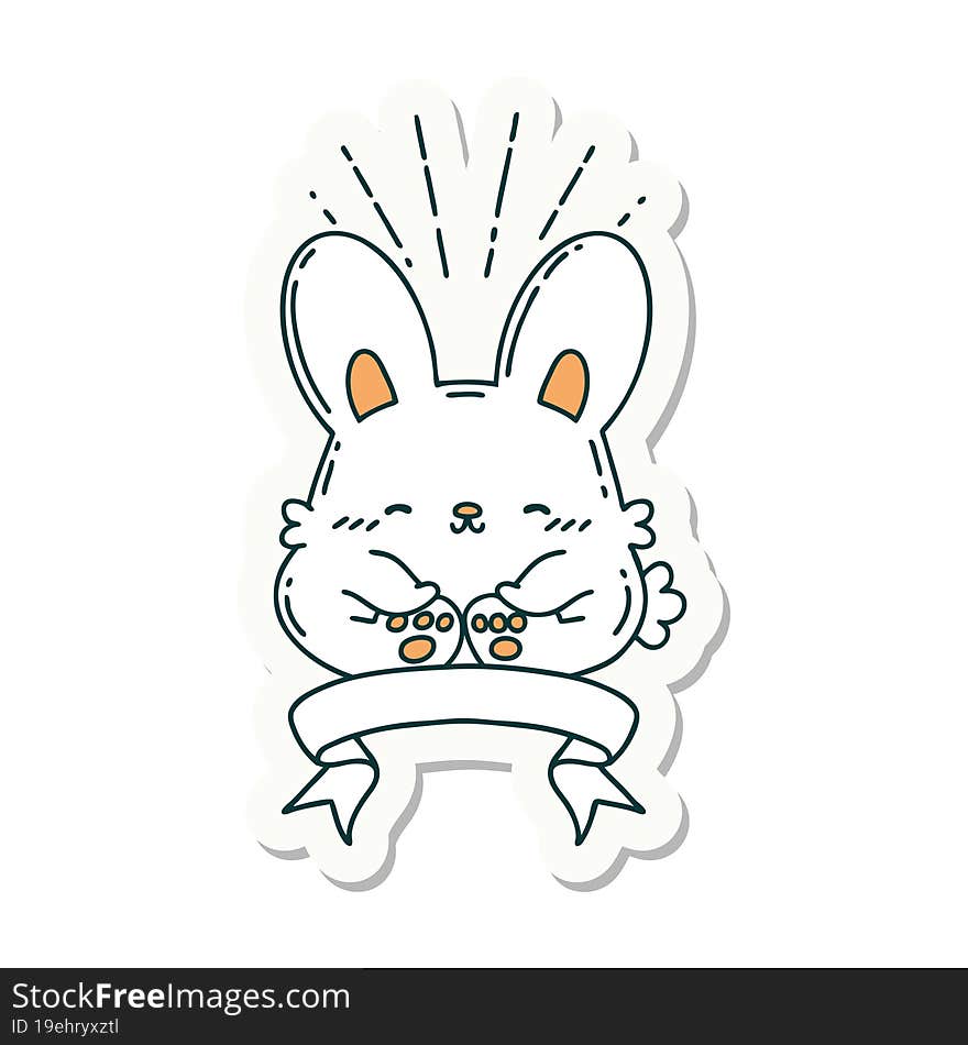 sticker of a tattoo style happy rabbit