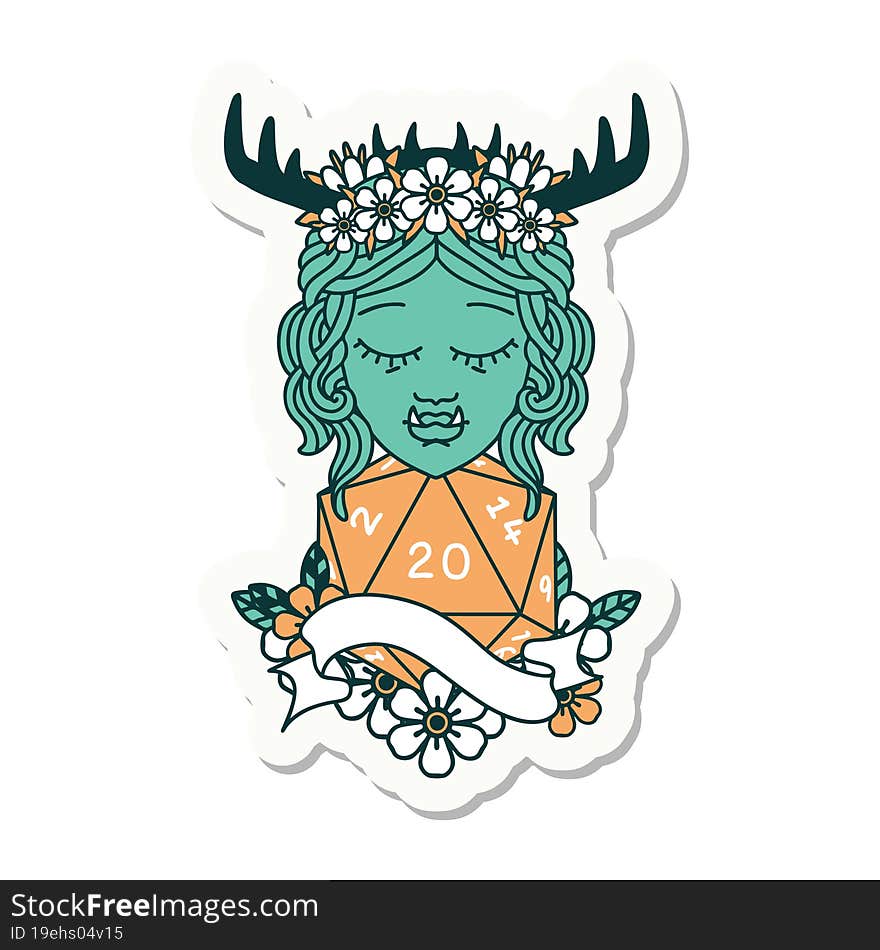 half orc druid character with natural 20 dice roll sticker