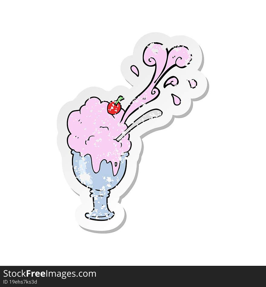 Retro Distressed Sticker Of A Cartoon Ice Cream