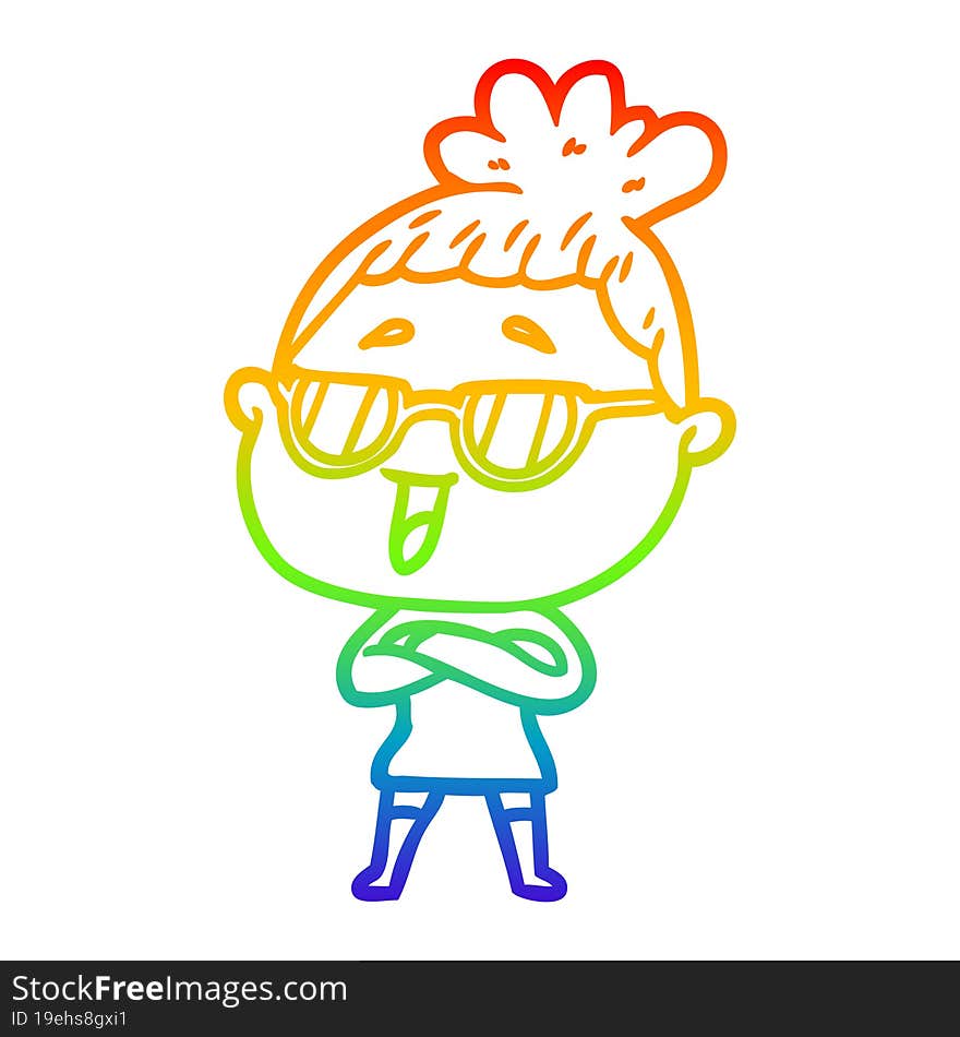 rainbow gradient line drawing cartoon happy woman wearing spectacles