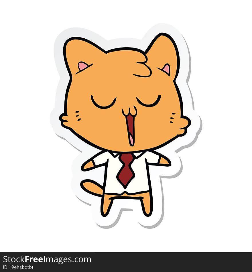 Sticker Of A Cartoon Cat In Shirt And Tie