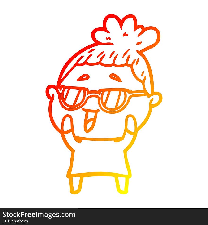 warm gradient line drawing cartoon happy woman wearing spectacles