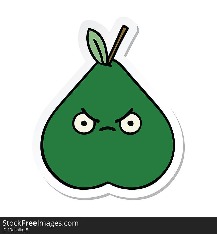 Sticker Of A Cute Cartoon Angry Pear