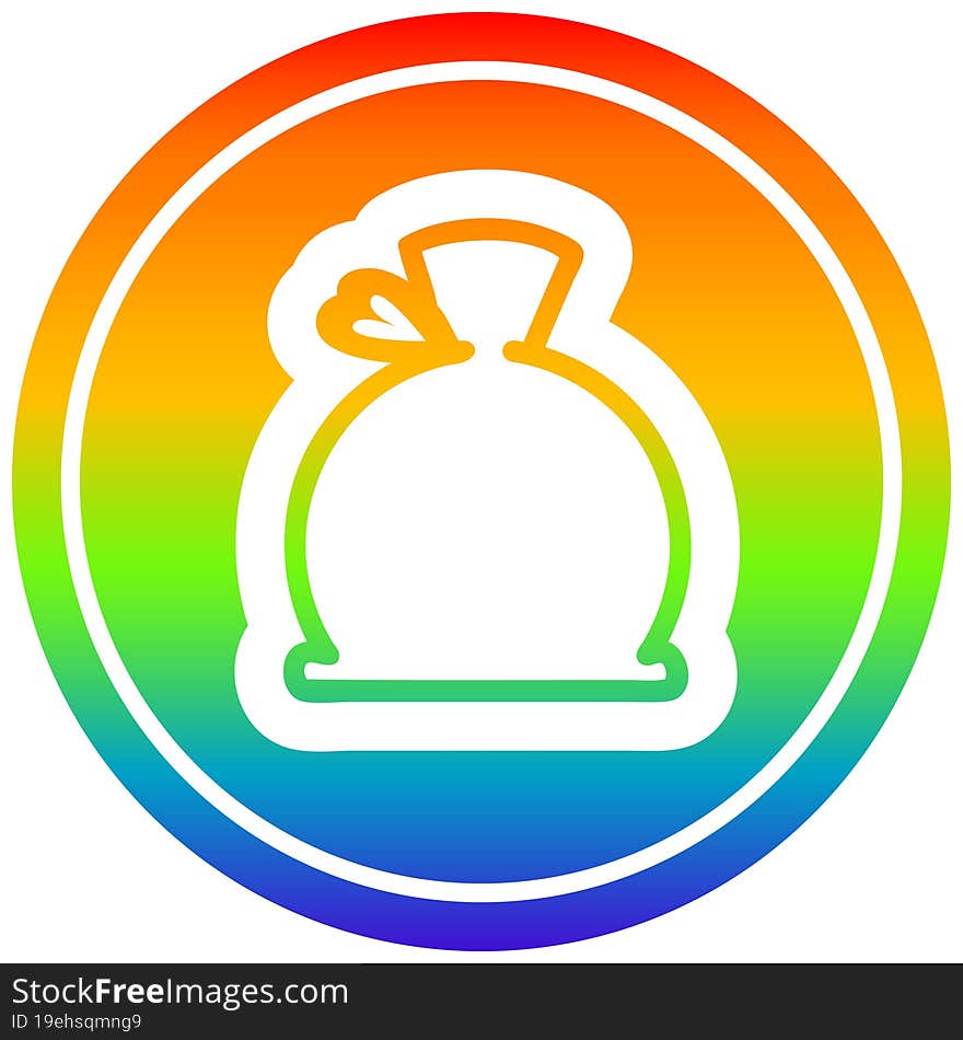 bulging sack circular icon with rainbow gradient finish. bulging sack circular icon with rainbow gradient finish